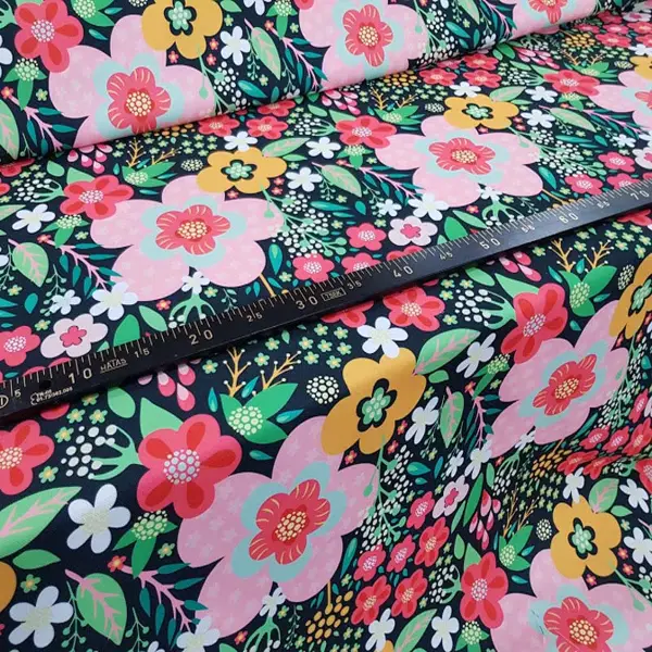 Çiçek Desenli Fon Perde Evm298 - Kumaşı Kalındır Duck Bezi Değildir.- Siyah-Kırmızı-Pembe-Siyah Kırmızı-Çok Renkli