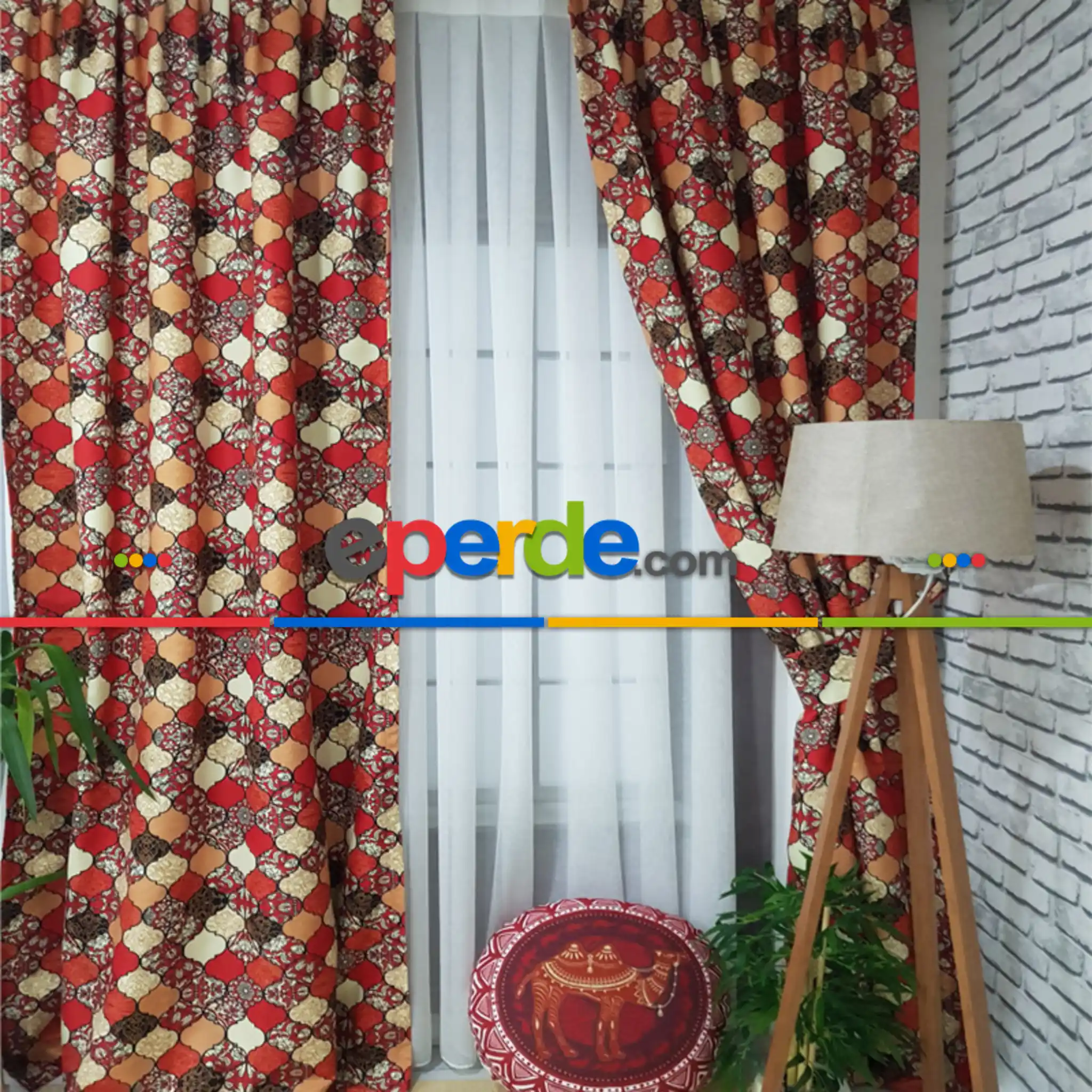 Bordo Osmanlı Desenli Fon Perde Evm598 Kumaşı Kalındır Duck Bezi Değildir- Sarı-Beyaz-Bordo