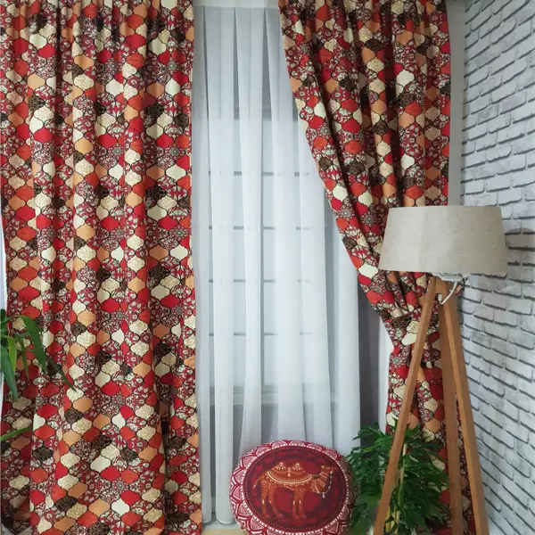 Bordo Osmanlı Desenli Fon Perde Evm598 Kumaşı Kalındır Duck Bezi Değildir- Sarı-Beyaz-Bordo