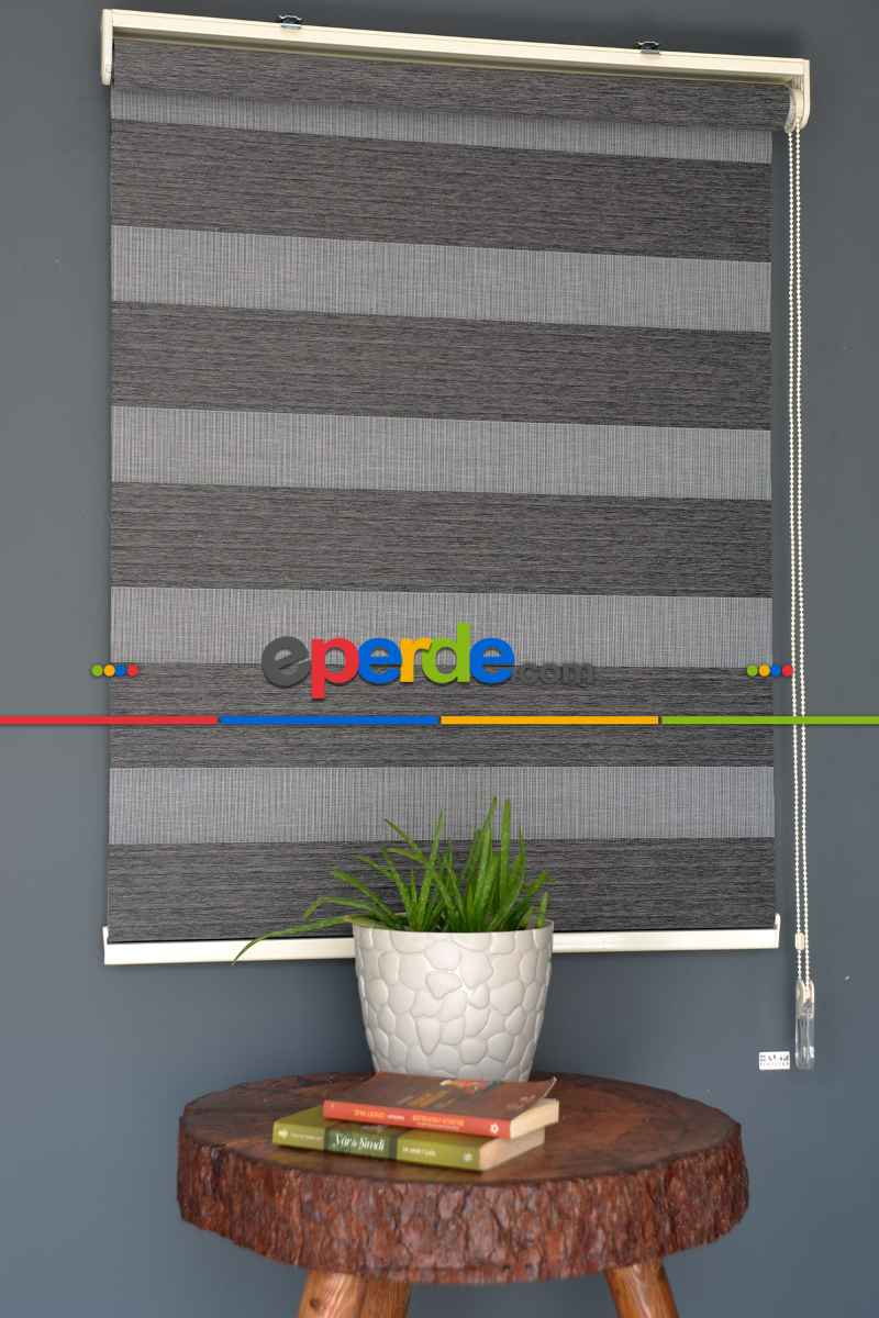 Halim Perdesan Kb-07 Siyah Renk Etekli Veya Eteksiz Karartma Zebra Stor Perde