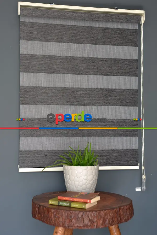 Halim Perdesan Kb-07 Siyah Renk Etekli Veya Eteksiz Karartma Zebra Stor Perde