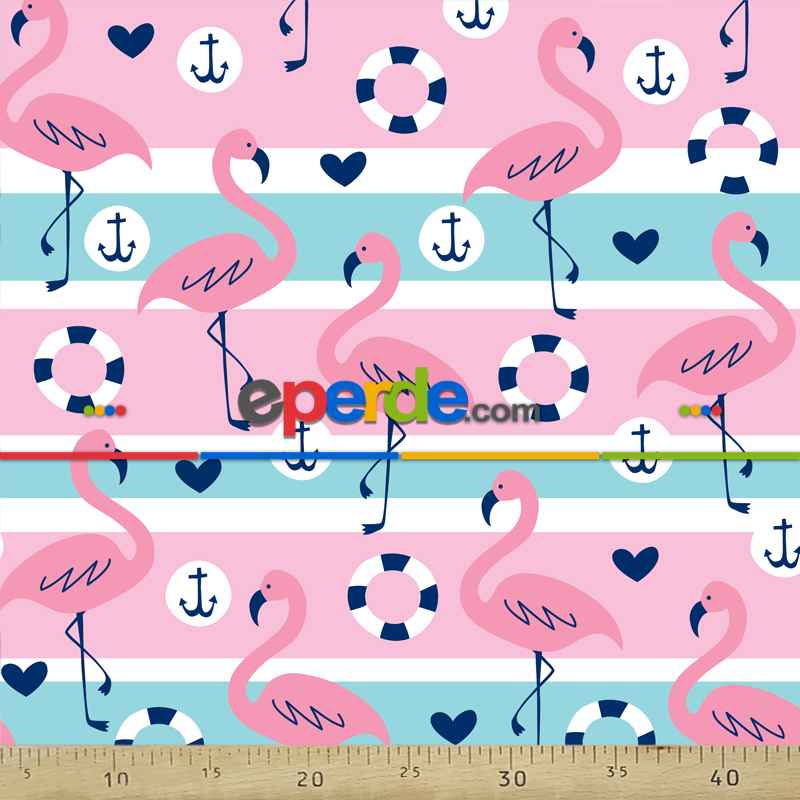 Bebek Odası Fon - Flamingo Ve Çapa Fon Perde Evm223 -t - Kumaşı Kalındır Duck Bezi Değildir.- Mavi