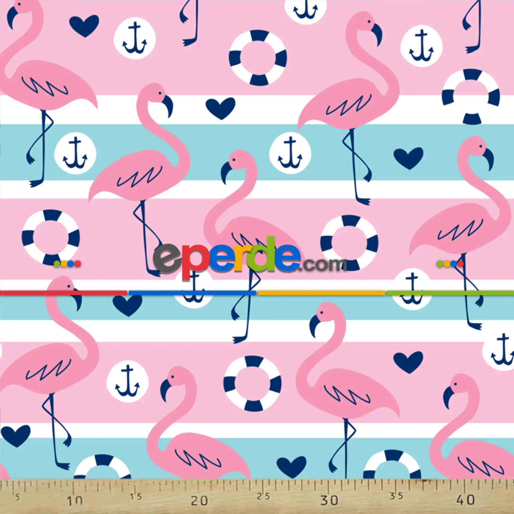 Bebek Odası Fon - Flamingo Ve Çapa Fon Perde Evm223 -t - Kumaşı Kalındır Duck Bezi Değildir.- Mavi