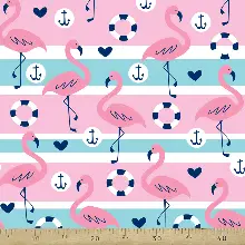 Bebek Odası Fon - Flamingo Ve Çapa Fon Perde Evm223 -t - Kumaşı Kalındır Duck Bezi Değildir.- Mavi