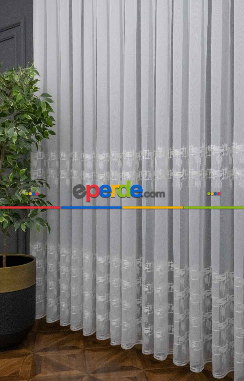 Oturma Odası - Brillant Örme Dantel Ekru Renk Yüksek Gramajlı Dökümlü Tül Perde- Ekru