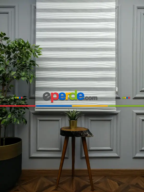 Salon Zebra Perde - 2021 Sezonu - Zebra Perde - Dar Plise (pileli) Zebra Perde- Beyaz