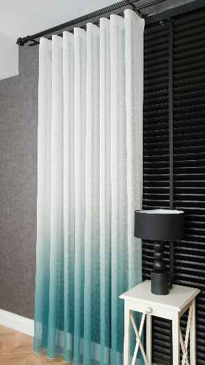 Keten Ekru Yeşil Degrade Geçişli Tül Perde, Ağır Gramajlı Premium Seri, Eteği Kurşunlu