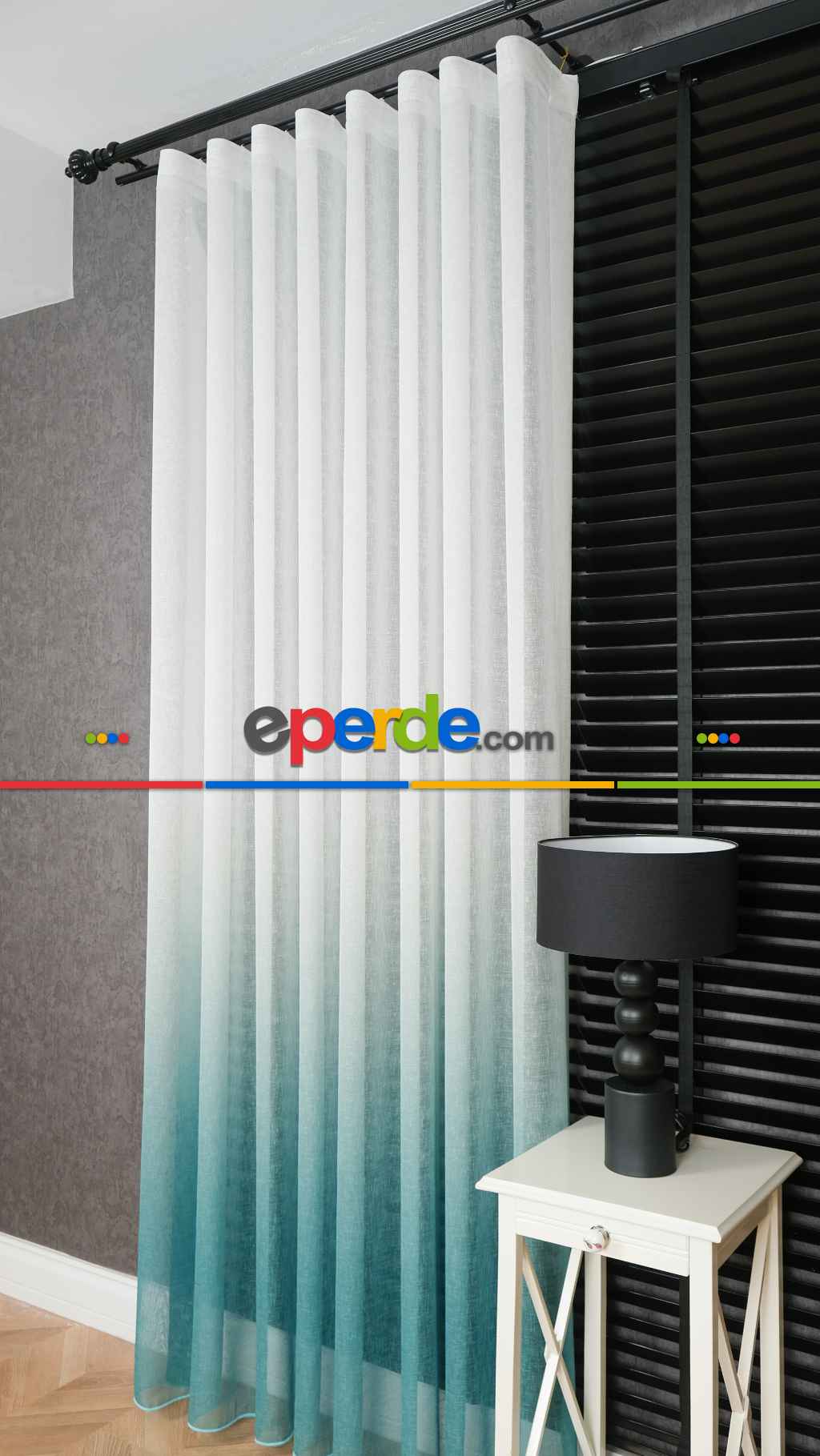 Keten Ekru Yeşil Degrade Geçişli Tül Perde, Ağır Gramajlı Premium Seri, Eteği Kurşunlu