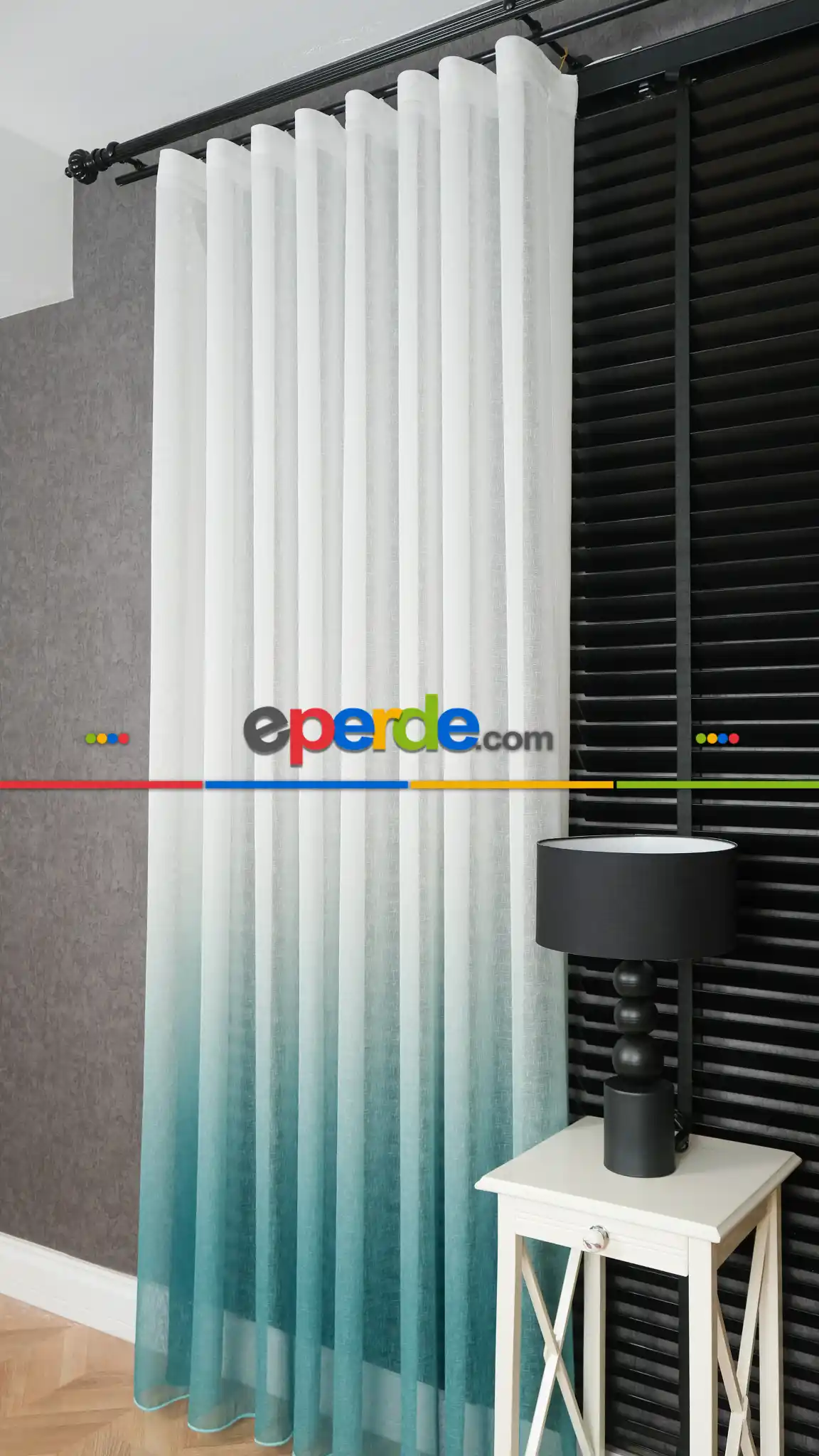 Keten Ekru Yeşil Degrade Geçişli Tül Perde, Ağır Gramajlı Premium Seri, Eteği Kurşunlu