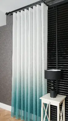 Keten Ekru Yeşil Degrade Geçişli Tül Perde, Ağır Gramajlı Premium Seri, Eteği Kurşunlu