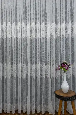 2022 Model Ekru Damask Desenli Örme 1.sınıf Kalite Tül Perde