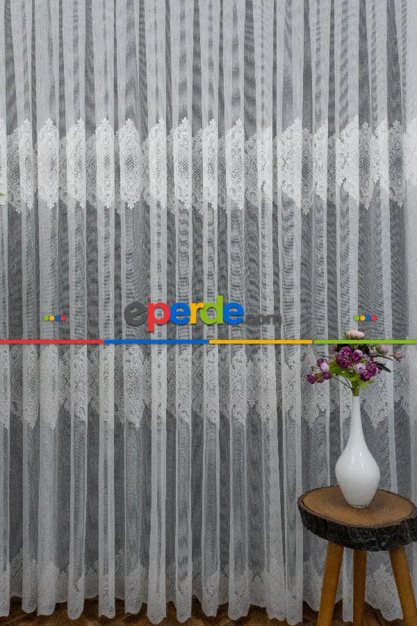 2022 Model Ekru Damask Desenli Örme 1.sınıf Kalite Tül Perde