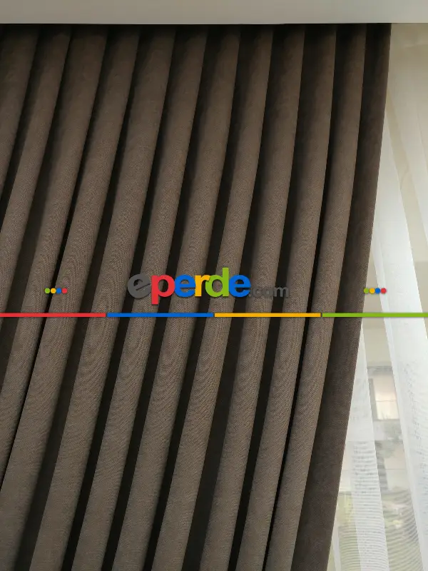 Saon Perdesi - Sütlü Kahve Düz Fon Perde Dökümlü Birinci Kalite 300 Cm Geniş En Daha Hesaplı- Sütlü Kahve