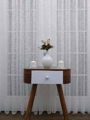 Ekru Desenli Fransız Danteli Tül Perde (geniş En 280cm)- Ekru