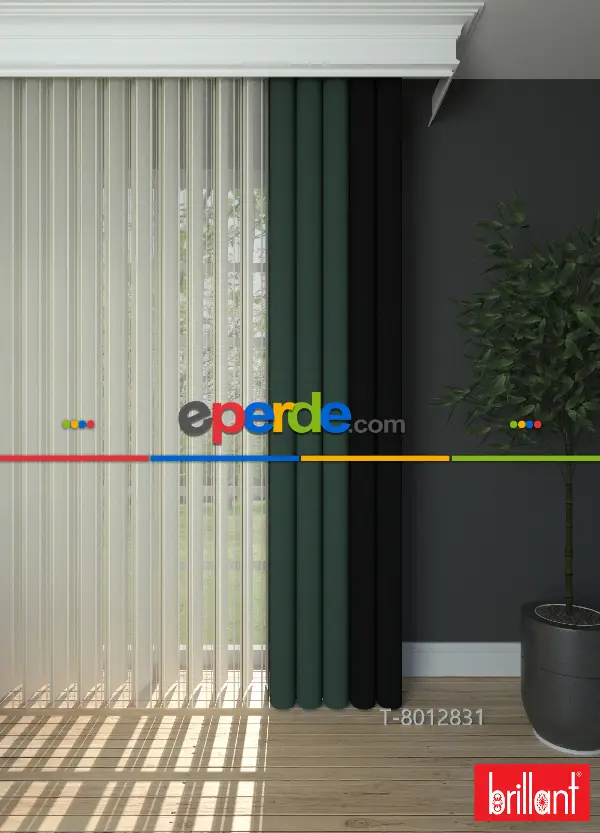 Brillant Akıllı Tül Siyah-koyu Yeşil Perde Tül Dikey Zebra Perde Düz 1. Kalite