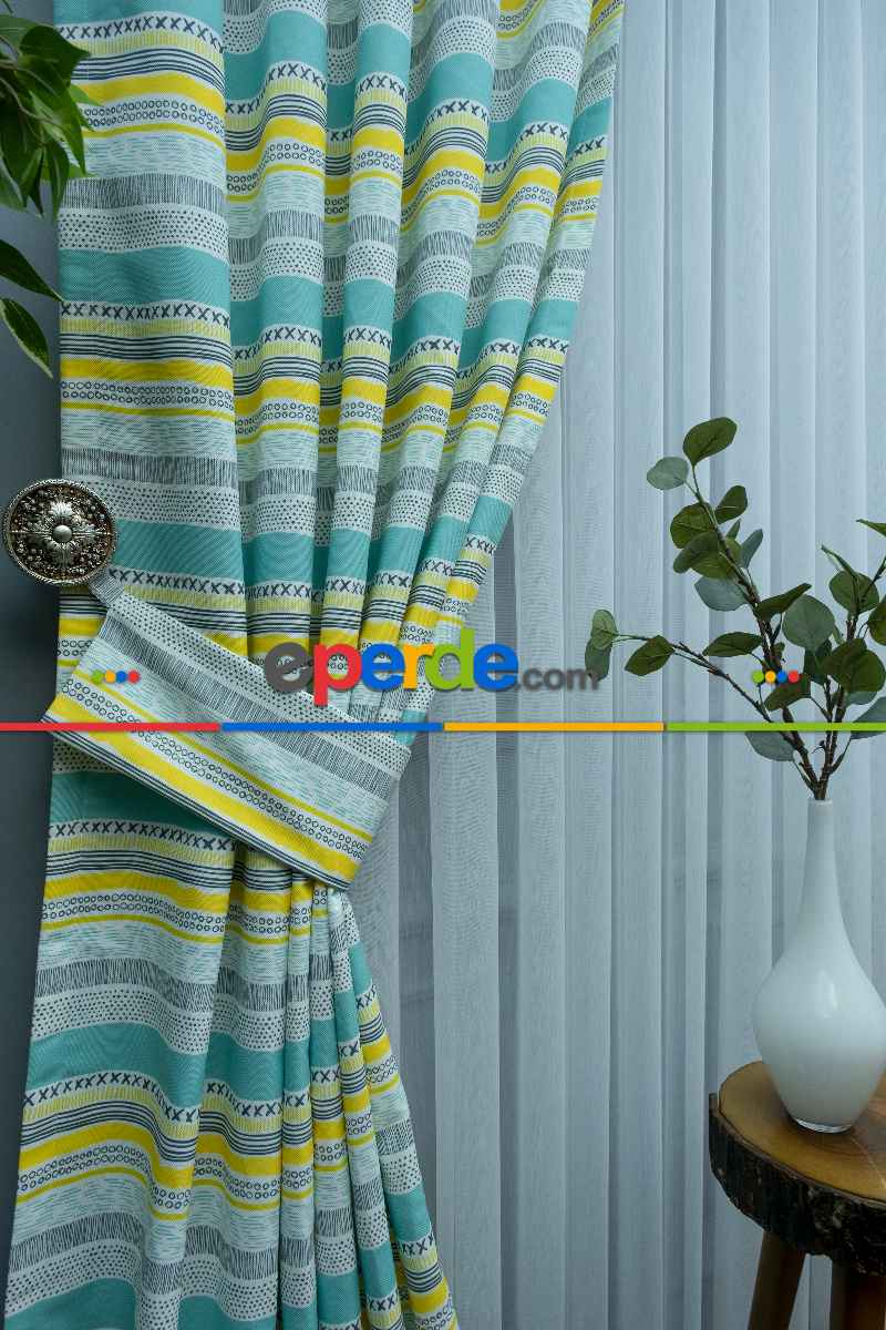 Popart Desenli Fon Perde Evm353-1 Kumaşı Kalındır Duck Bezi Değildir- Siyah-Mavi-Sarı-Beyaz