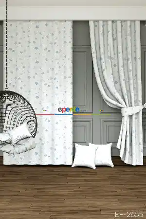 Sınırlı Süre!! Dökümlü Kumaştan Çocuk Odası - Yıldız Desenli Baskılı Fon Perde - 1. Kalite Yumuşak Dökümlü Kumaş