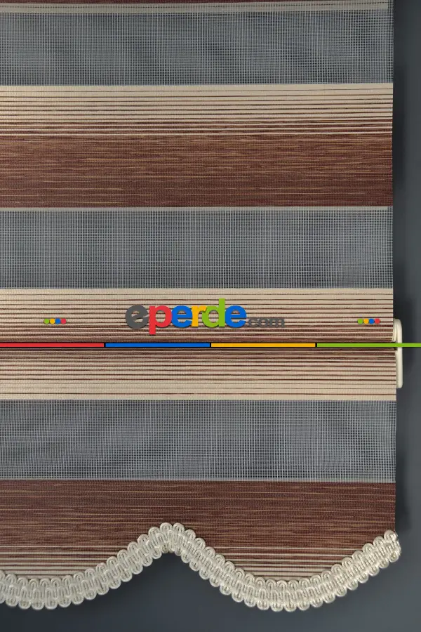 Halim Perdesan Yz-04 Krem & Koyu Kahverengi Renk Etekli Veya Eteksiz Zebra Stor Perde