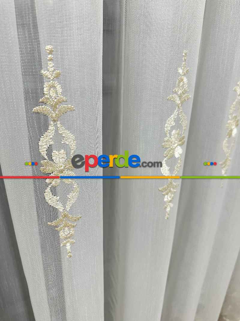 Brillant Ayna Desen Gold İşlemeli Tül Perde