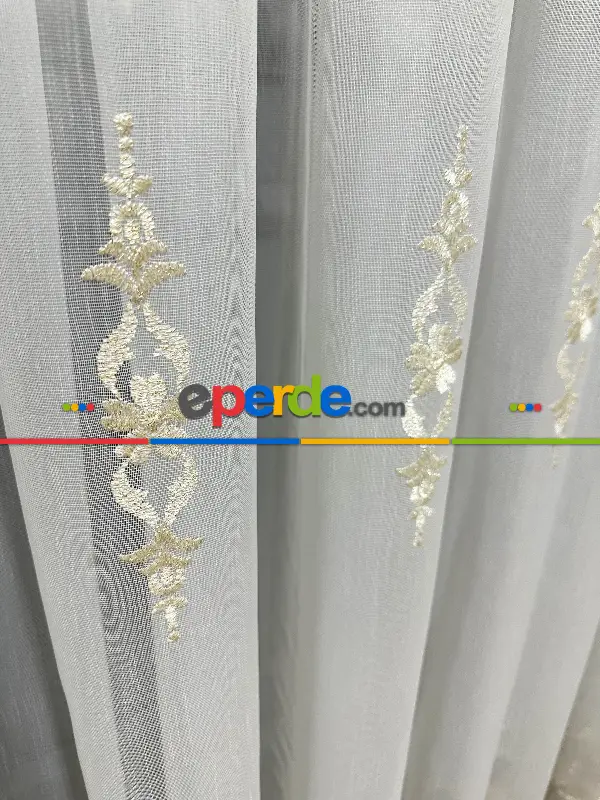 Brillant Ayna Desen Gold İşlemeli Tül Perde