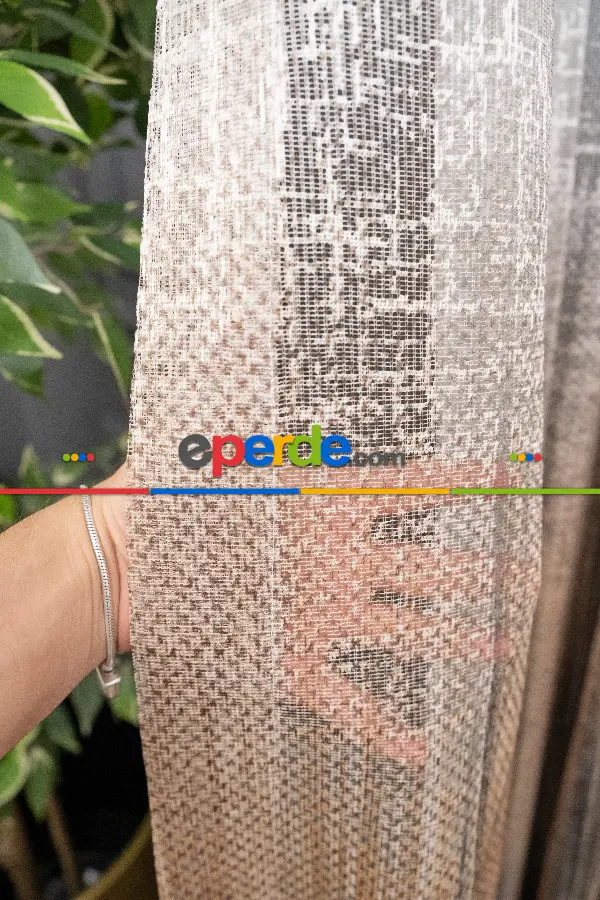 Yatak Odası - Modern Kahverengi Degrade Geçişli Tül - Örme Dantel Tül