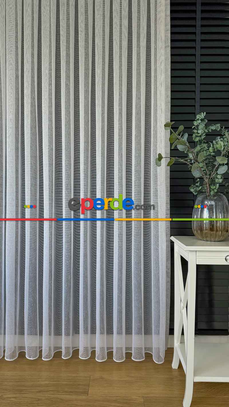 Oturma Odası - Ütü İstemeyen Ekru Keten Tül Perde - Yüksek Gramajlı - Şantuk Kurşunlu Tül