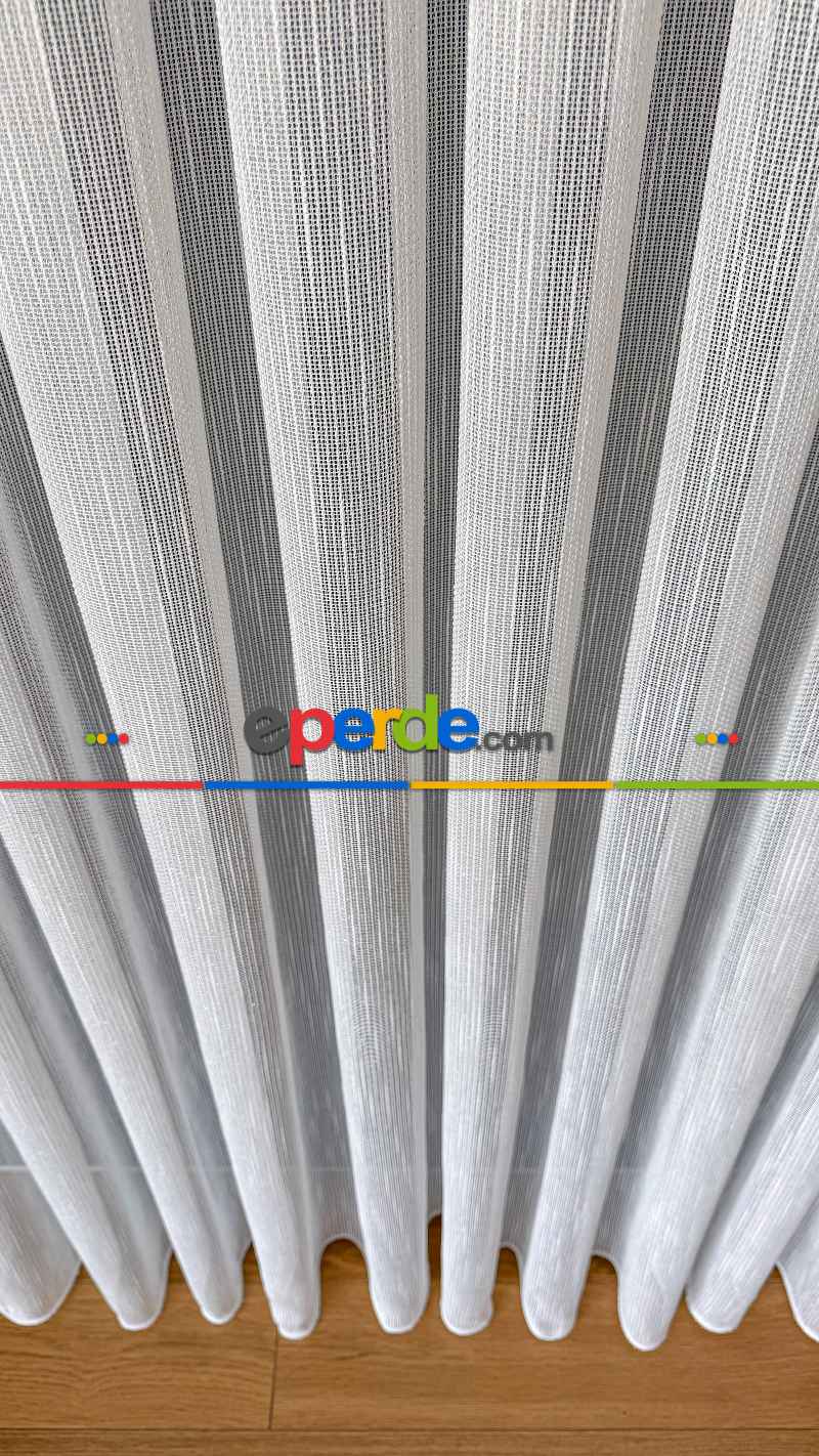 Mutfak Beyaz Keten Gümüş Simli Tül Perde - Ağır Gramajlı Premium