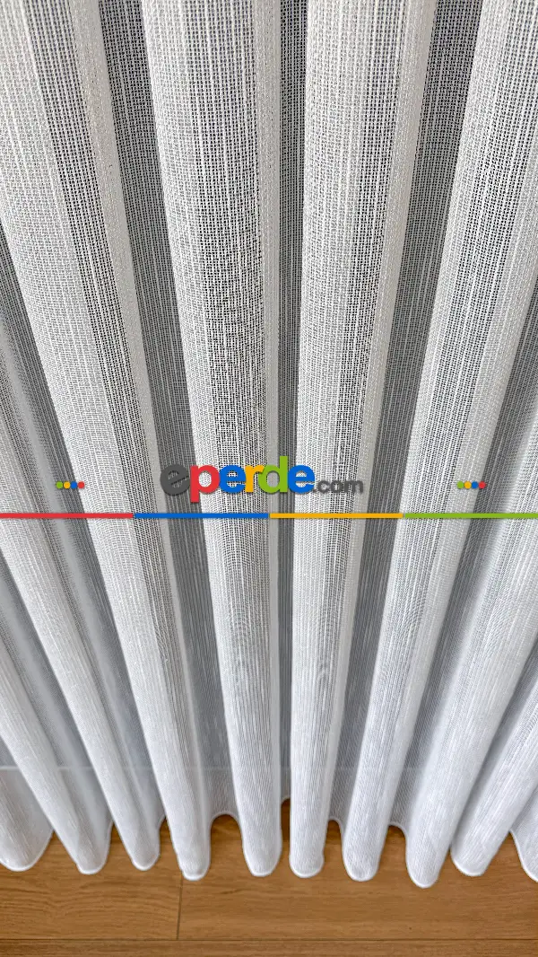 Salon - Beyaz Keten Gümüş Simli Tül Perde - Ağır Gramajlı Premium