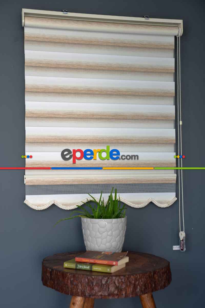 Halim Perdesan Yz-02 Beyaz, Krem & Karamel Renk Etekli Veya Eteksiz Zebra Stor Perde