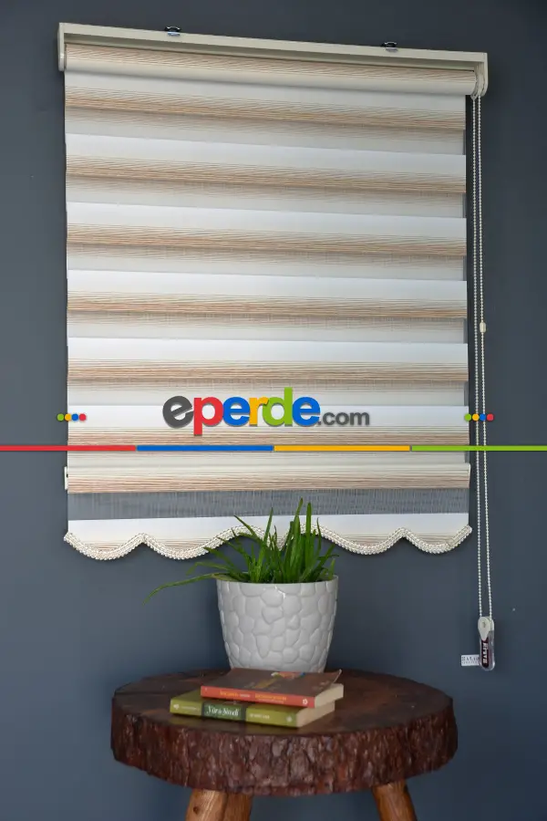 Halim Perdesan Yz-02 Beyaz, Krem & Karamel Renk Etekli Veya Eteksiz Zebra Stor Perde