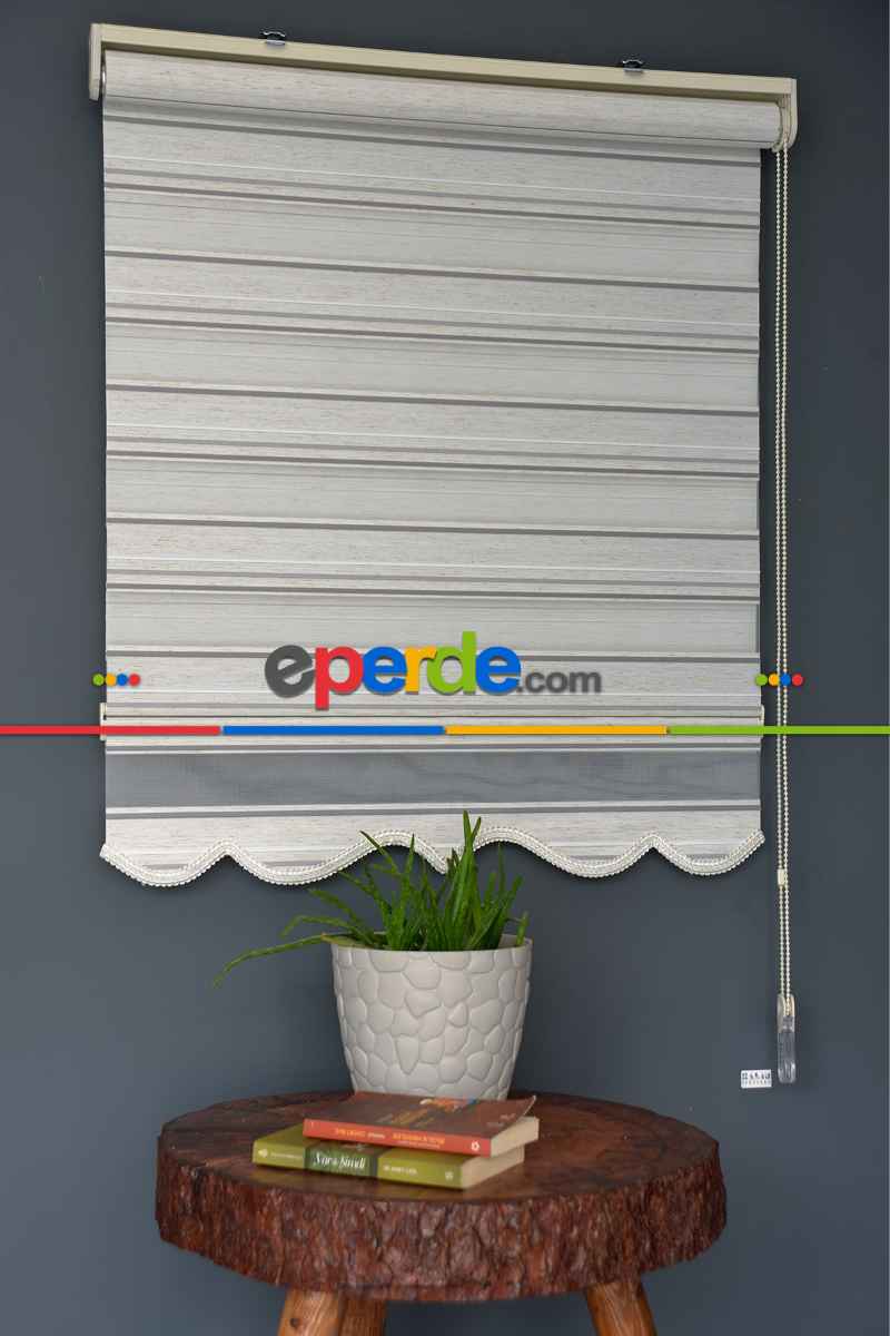 Halim Perdesan Plz-801 Sütlü Kahve, Gri & Beyaz Renk Etekli Veya Eteksiz Zebra Stor Perde