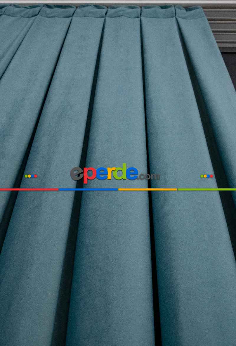 Yatak Odası - İthal Kadife Fon Perdelik Geniş Enli ( Turkuaz)