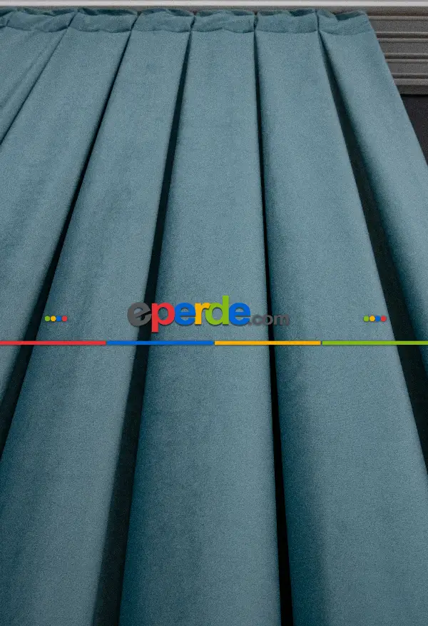 Yatak Odası - İthal Kadife Fon Perdelik Geniş Enli ( Turkuaz)