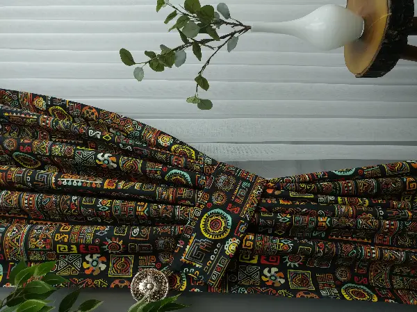 Etnik Desenli Fon Perde Evm273 _e - Kumaşı Kalındır Duck Bezi Değildir.- Siyah-Sarı-Antrasit