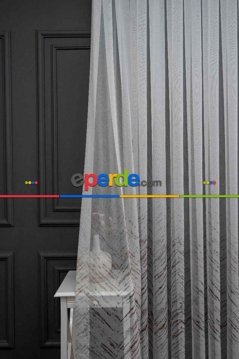 Yatak Odası - Modern Bronz Varaklı Keten Tül Perde Yüksek Kalite