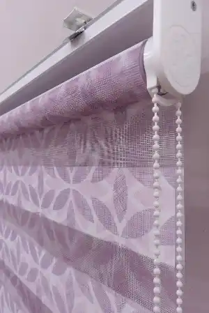 Çiçek Desen Zebra Perde- Lila Koyu Lila