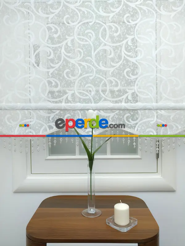 Jakar Örme Tül-dilay 801 Ekru Çiftli Sistem Dantel Desenli Perde- Ekru