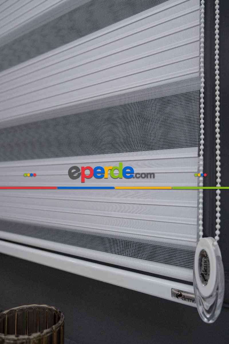 Mutfak Zebra Perde - Ekru Rengi Yüksek Kalite Pliseli Zebra - Kornişe Kolay Montaj Ayağı Seçenekli - Standart Metal Kasalı