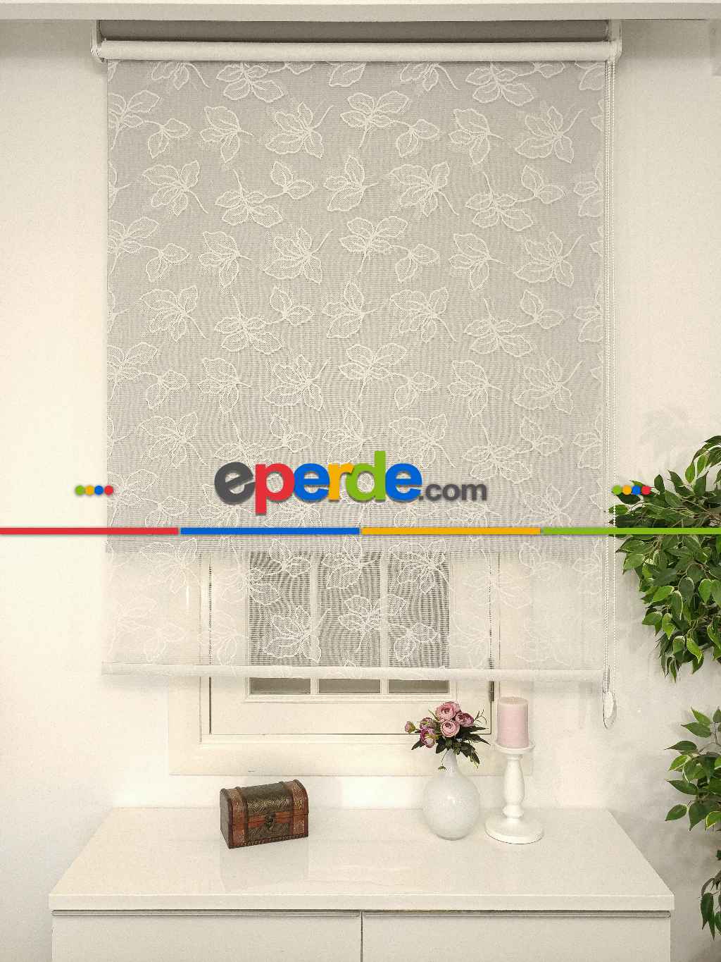 Oturma Odası - Çiftli Sistem Tül Stor Beyaz Örme Tül 2023- Beyaz