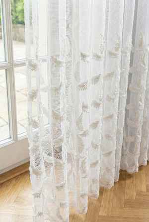 Bambu Zemin, Etek Püsküllü Tül Perde, Bambu Doğal Dokulu, Ekru