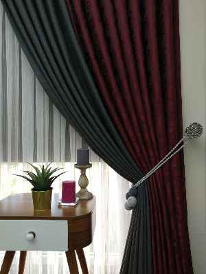 Gri Bordo Renk Kombinli Desenli Fon Perde- Gri-füme-antrasit-bordo