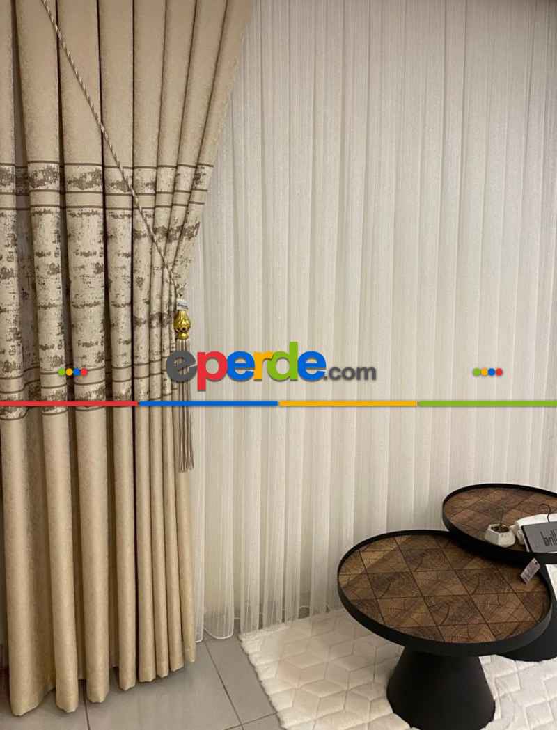 Oturma Odası - Salon Fon Perde - Nivemeshome Greek Gold Fitilli 1/3 Sık Pileli Tül Perde 100cm X 250cm 