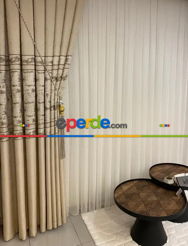 Nivemeshome Greek Gold Fitilli 1/3 Sık Pileli Tül Perde 100cm X 250cm 