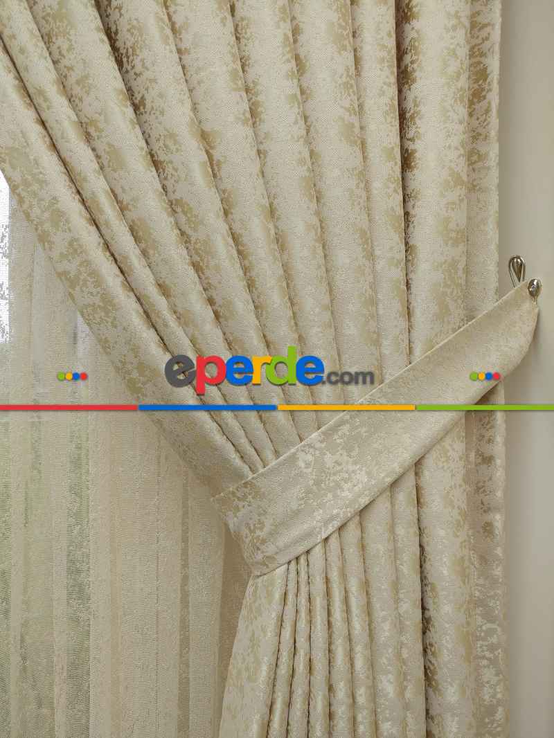 Açık Bej Duz Jakar Fon Perde (180)- Bej