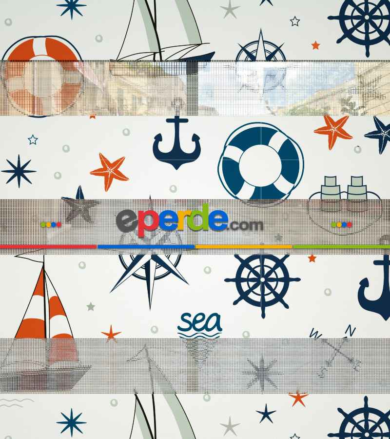 Bebek Odası Zebra Perde - Çapa Desen Baskılı Zebra Perde- Lacivert-Mavi-Kırmızı-Beyaz