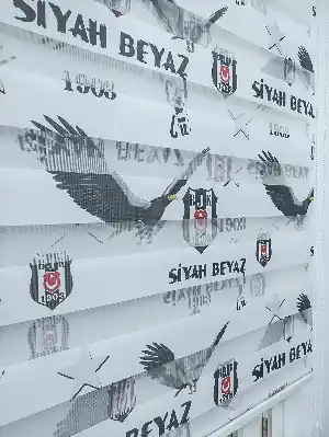 Genç Odası - Zebra Perde- Dijital Taraftar Baskılı Beşiktaş Zebra Perde- Siyah-beyaz