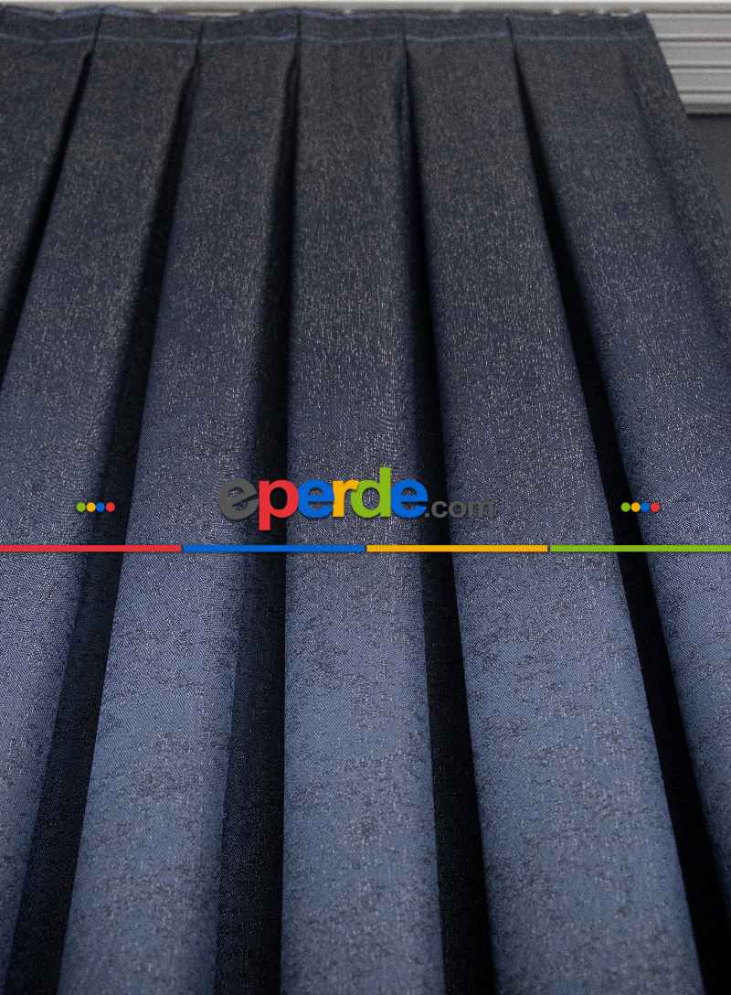 Lacivert Pano Fon Gramajlı Dökümlü Jakar Fon Perde (180)- Lacivert