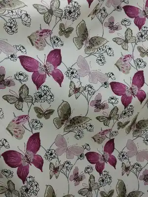 Kelebek Desenli Fon Perde Pembe Mor ( Leke Tutmaz )- Pembe-Mor