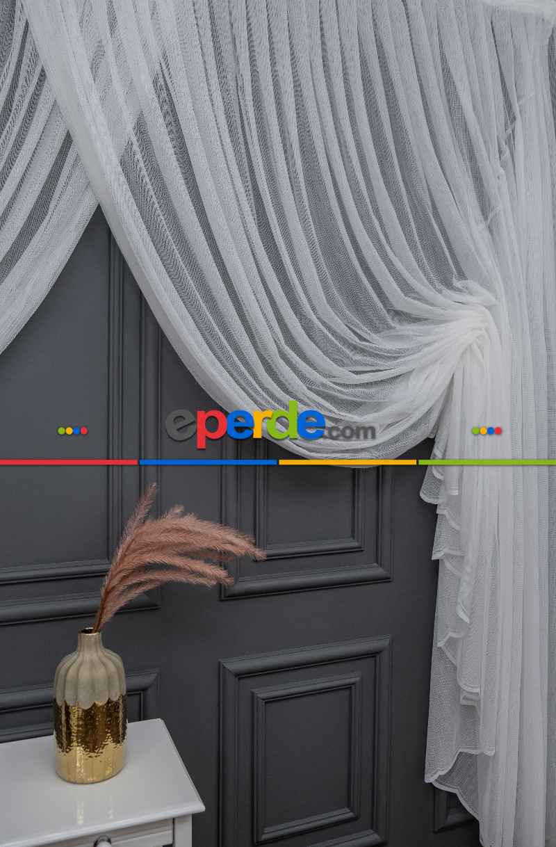 Tül Perde - Hafif File Tül - Örme Dokuma - Kruvaze Ve Düz Model Seçeneği