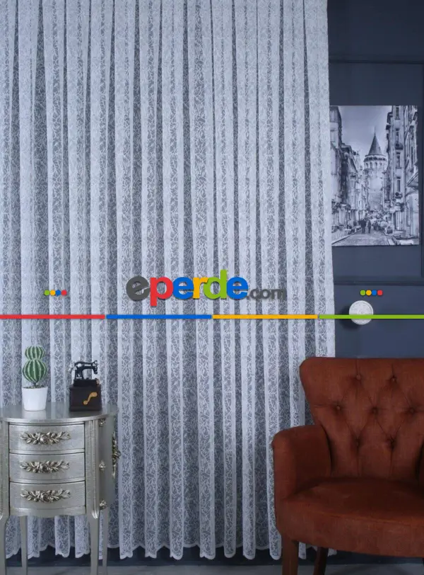 Örme Tül Dal Desen Ekru